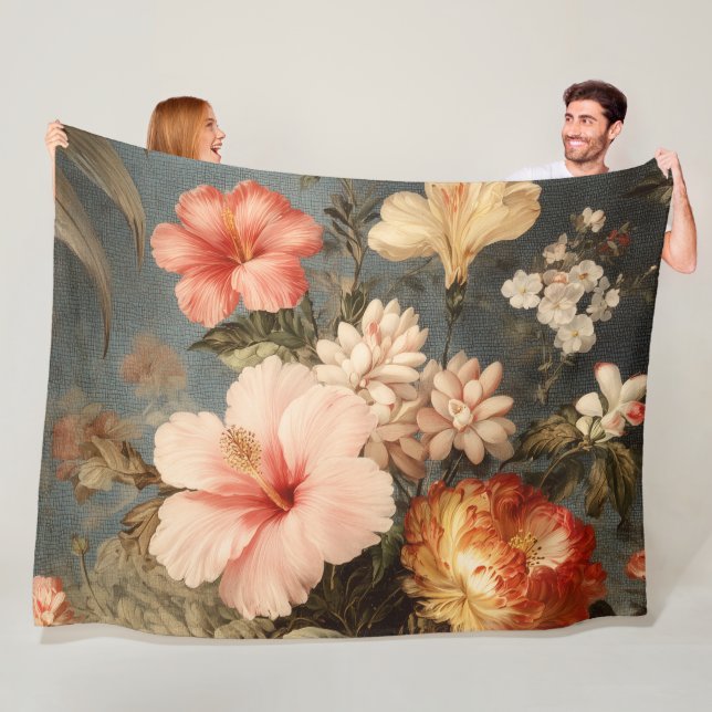 Vibrant Vintage Floral Arrangement Fleece Blanket (In Situ)