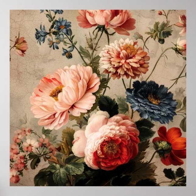 Vibrant Vintage Floral Arrangement Poster (Front)