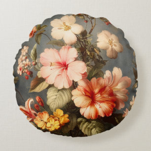 Vibrant Vintage Floral Arrangement Round Cushion