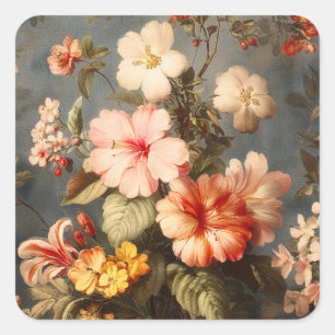 Vibrant Vintage Floral Arrangement Square Sticker