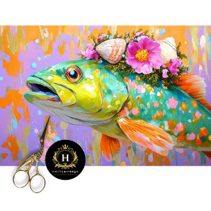 Vibrant Vintage Floral Fish Decoupage Tissue Paper