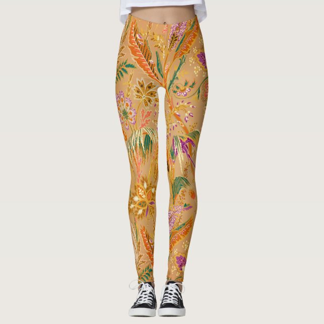 Vibrant Vintage Floral Pattern Leggings (Front)