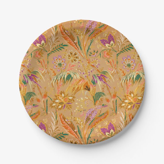 Vibrant Vintage Floral Pattern Paper Plate (Front)
