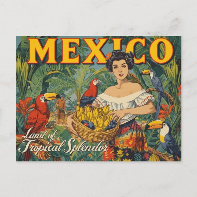 Vibrant Vintage Style Mexico Tropical Travel Postcard (Front)