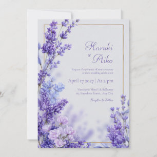 Vibrant Violet Botanical Lavender Gold Frame Invitation