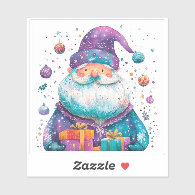 Vibrant Violet Santa With Gifts & Ornaments (Sheet)