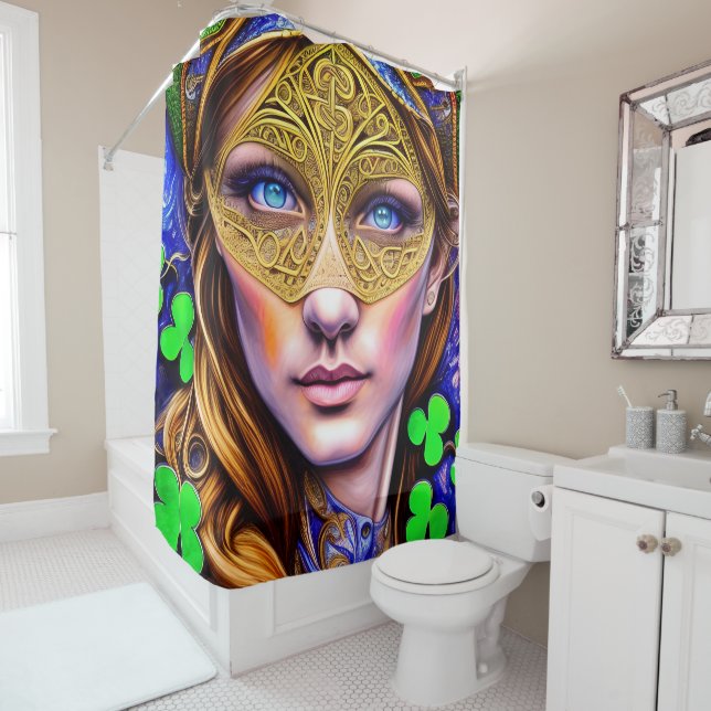 Vibrant Viridian Woman St. Patrick's Day Artwork Shower Curtain (In Situ)