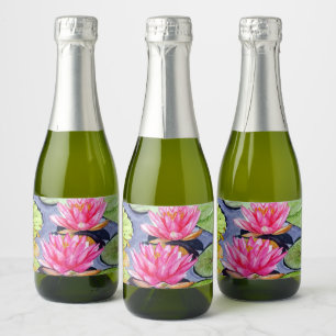 Vibrant Water Lilies on Tranquil Pond Sparkling Wine Label
