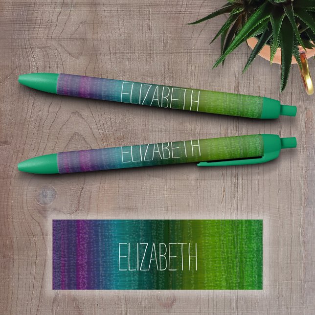 Vibrant Watercolor Abstract Stripes Custom Name Black Ink Pen (Custom Pen - Personalize this writing pen with you name, monogram or other text)