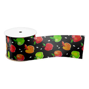 Vibrant Watercolor Apples Pattern Satin Ribbon
