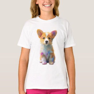 Vibrant Watercolor Artistic Corgi Puppy Kids T-Shirt