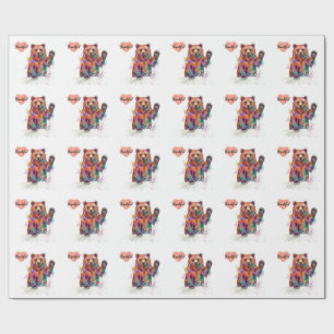 Vibrant Watercolor Bear – "Pawsful" of Love 💖 Wrapping Paper