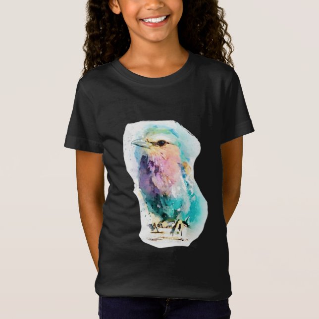 Vibrant Watercolor Bird Black Graphic Tee Artistic (Front)