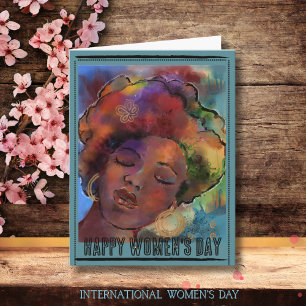 Vibrant Watercolor Black Woman International Women Holiday Card