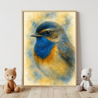 Vibrant Watercolor Bluethroat Bird Art Poster