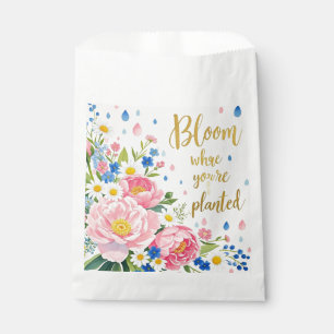Vibrant watercolor bouquet of peonies, daisies favour bags