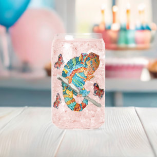 Vibrant Watercolor Chameleon  Can Glass
