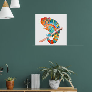 Vibrant Watercolor Chameleon  Poster