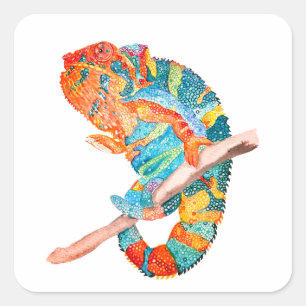 Vibrant Watercolor Chameleon Square Sticker