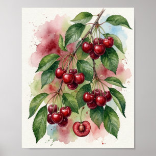 Vibrant Watercolor Cherries Art Print