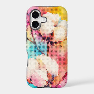 Vibrant Watercolor Cotton Flowers Geometric Style