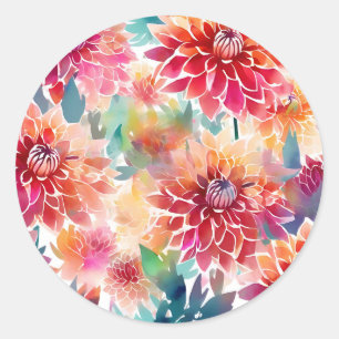 Vibrant Watercolor Dahlia Classic Round Sticker