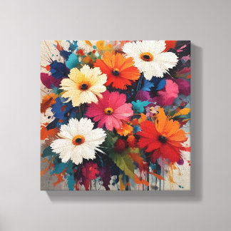 Vibrant Watercolor Daisy Bouquet Canvas Print
