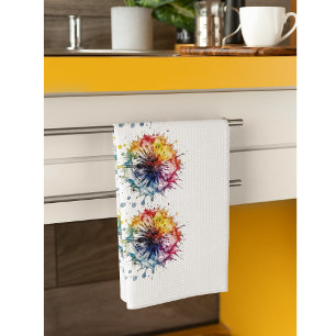 Vibrant Watercolor Dandelion Tea Towel