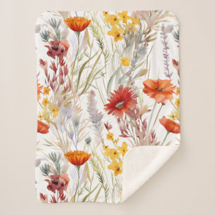 Vibrant Watercolor Desert Wildflowers Pattern Sherpa Blanket