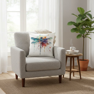 Vibrant Watercolor Dragonfly  Cushion