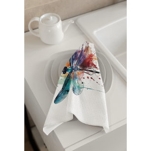 Vibrant Watercolor Dragonfly Tea Towel