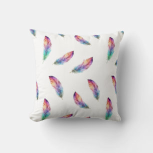 Vibrant Watercolor Feather All-Over Print Cushion