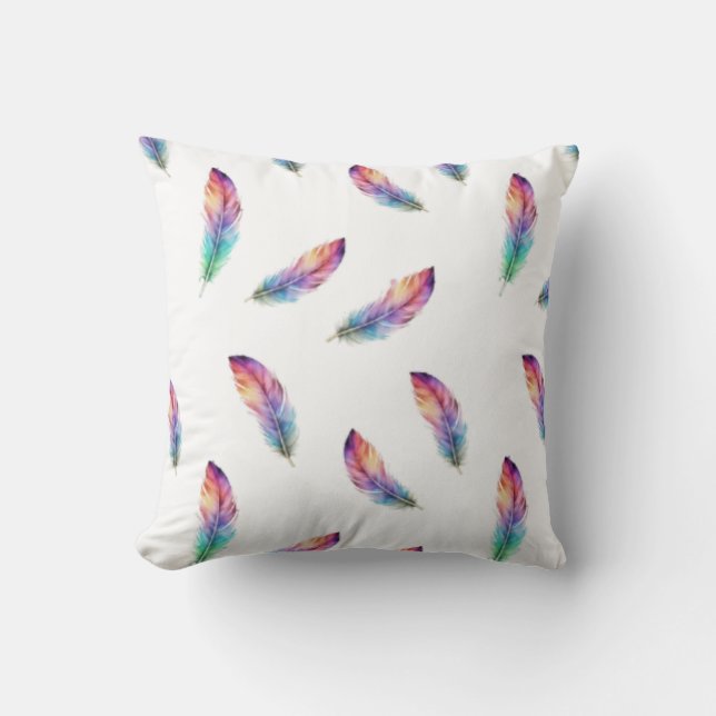 Vibrant Watercolor Feather All-Over Print Cushion (Front)