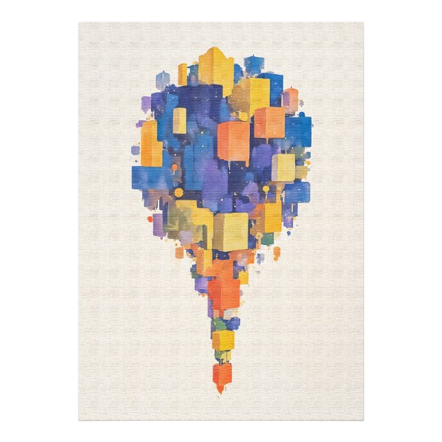 Vibrant Watercolor Floating Geometric Cubes Photo Print (Front)