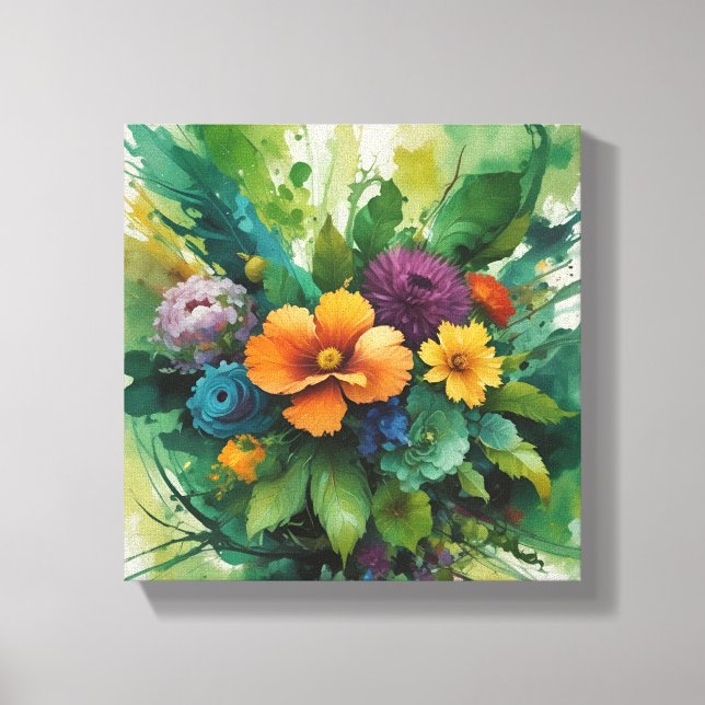  Vibrant Watercolor Floral Bouquet  Canvas Print (Front)