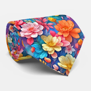Vibrant Watercolor Floral Bouquet Silk Necktie