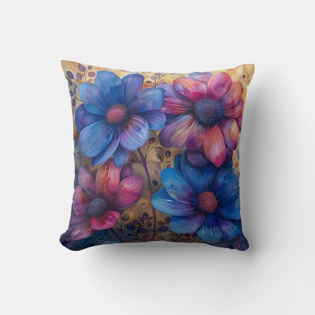 Vibrant Watercolor Floral Cushion (Front)