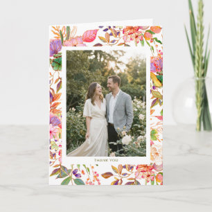 Vibrant Watercolor Floral Custom Photo Wedding Thank You Card