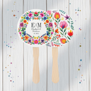 Vibrant Watercolor Floral Fiesta Wedding Program Hand Fan