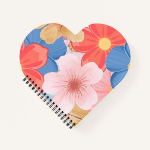 Vibrant Watercolor Floral Garden Heart Shaped Notebook
