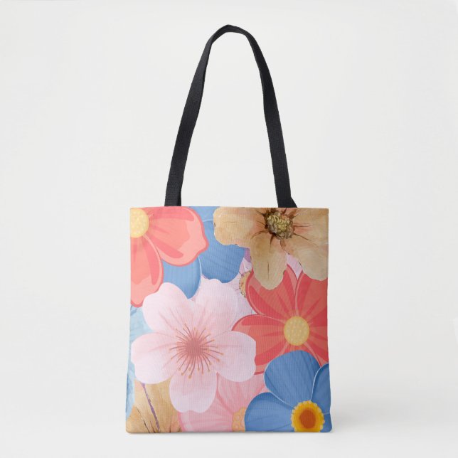 Vibrant Watercolor Floral Garden Pattern Tote Bag (Front)