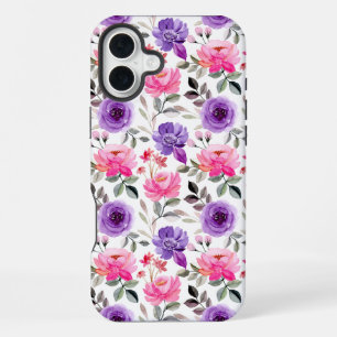 Vibrant Watercolor Floral Pattern in Pink & Purple iPhone 16 Plus Case