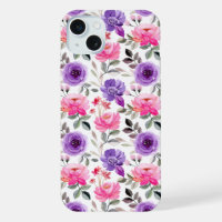Vibrant Watercolor Floral Pattern in Pink & Purple