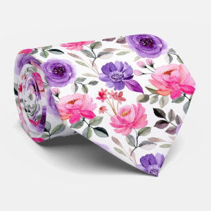 Vibrant Watercolor Floral Pattern in Pink & Purple Tie