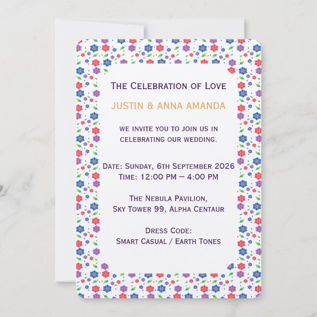 Vibrant Watercolor Floral Pattern Wildflowers Invitation (Back)