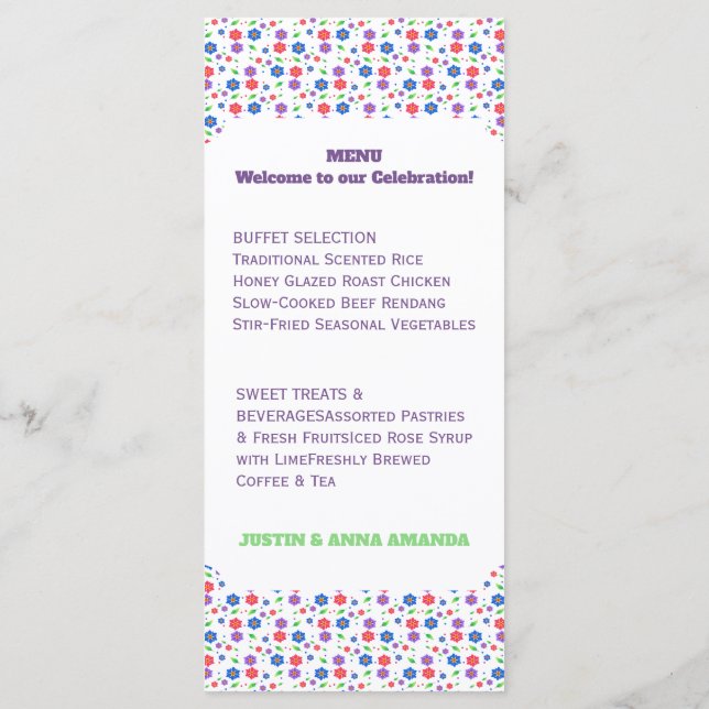 Vibrant Watercolor Floral Pattern Wildflowers Menu (Back)