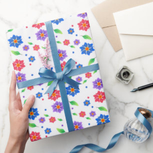Vibrant Watercolor Floral Pattern Wildflowers Wrapping Paper
