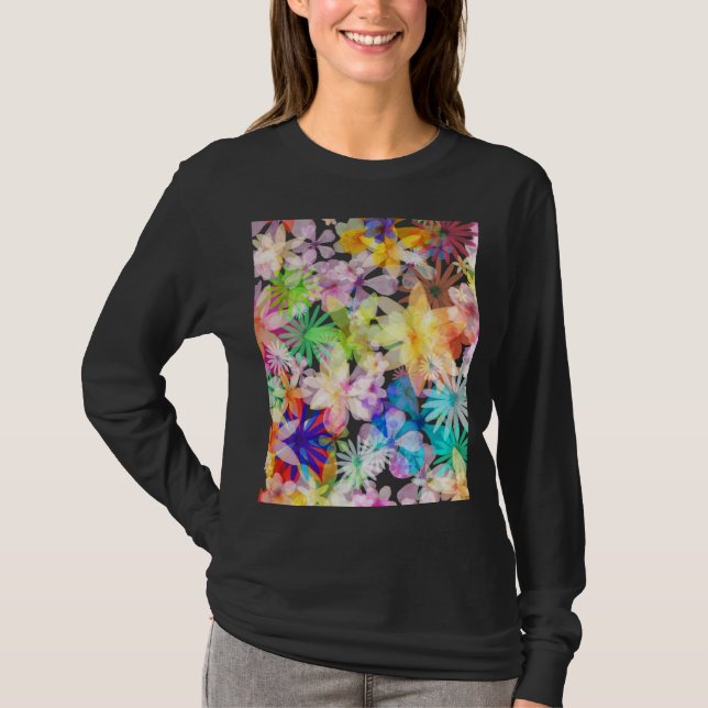 Vibrant Watercolor Floral Symphony T-Shirt (Front)