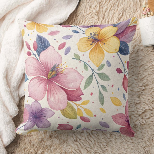 Vibrant Watercolor Floral Throw Pillow (Blanket)