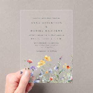 Vibrant Watercolor Floral Wedding Acrylic Invitations